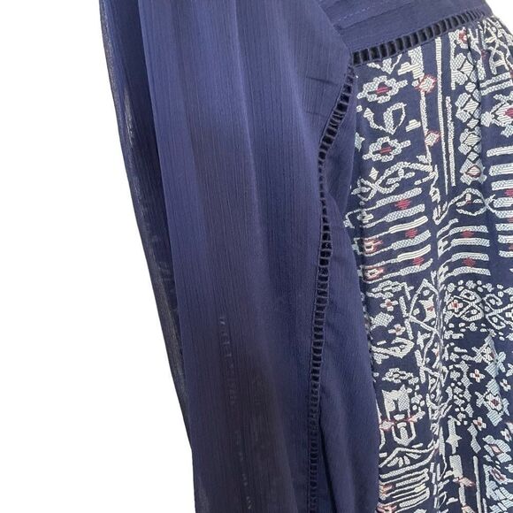 LUCKY Brand Flowy Pullover Shirt Sheer Navy Blue Sleeves And Bodice Size L - Picture 7 of 16